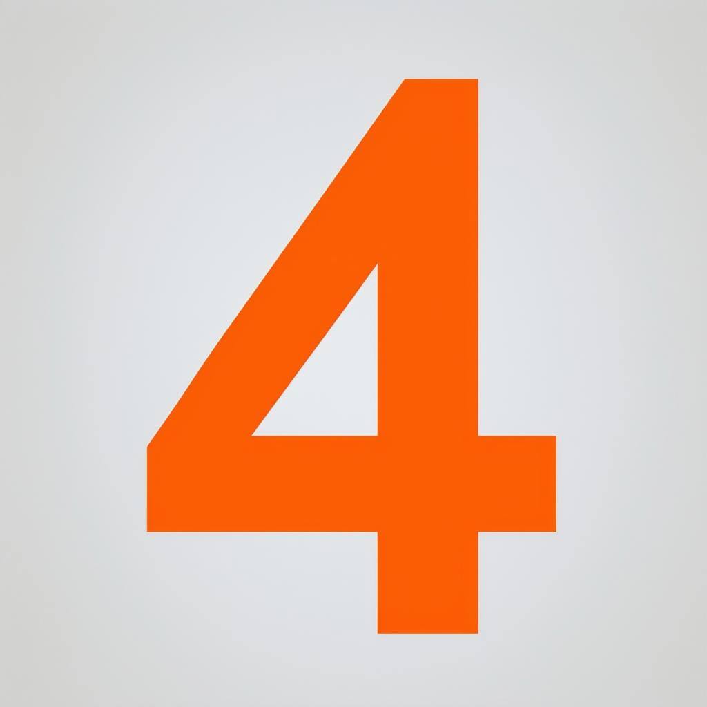 number four color orange solid light gray background